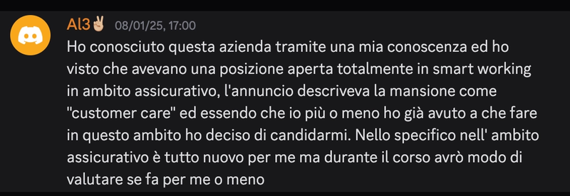 Messaggio di Alessia durante il percorso