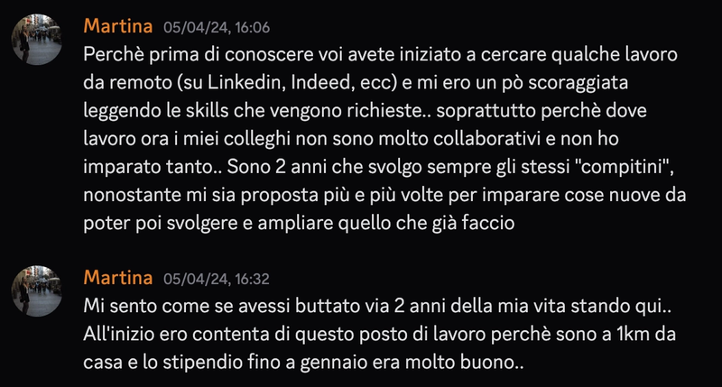 Messaggio di Martina sul percorso
