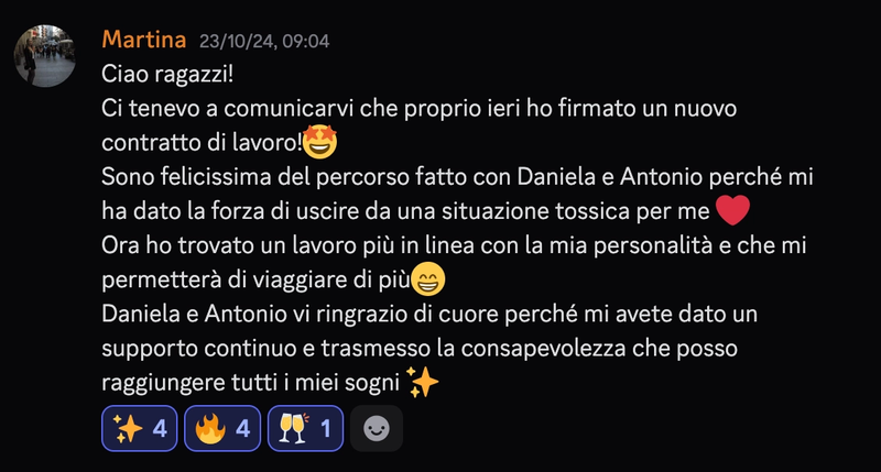 Messaggio di Martina dopo la firma del nuovo contratto