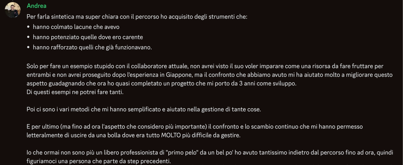 Messaggio di Andrea sul percorso