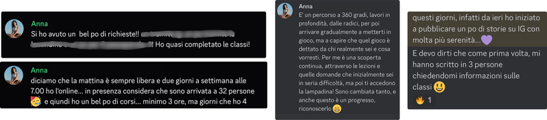 Messaggi di Anna durante il percorso